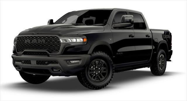 2026 RAM Ram 1500 Rebel in Diamond Black Crystal Pearl-Coat Exterior Paint — front three-quarter view